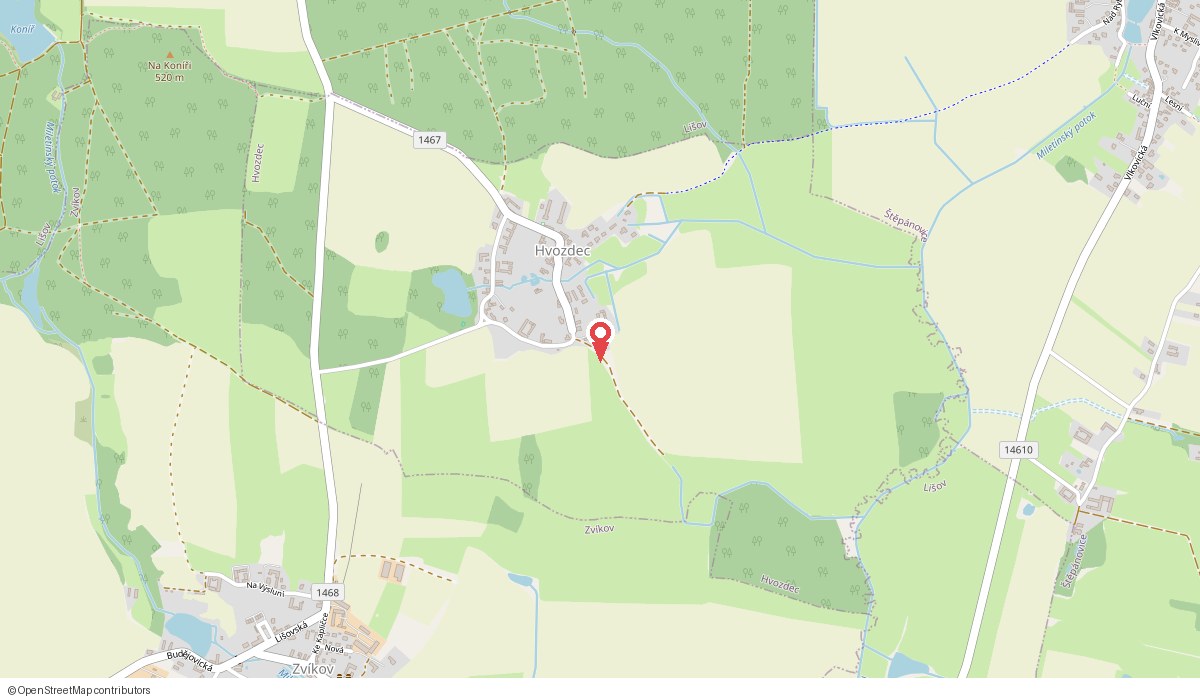 Mapa s vyznačeným místem Hvozdec 58, 373 72 Lišov